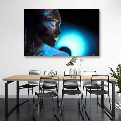 Painted beautiful woman blue butterfly Oil Painting Living Room Decorative Painting Pop Art Wall Art Canvas Posters and Prints