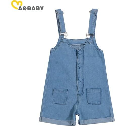 Ma&Baby 1-6Y Summer Girls Jumpsuit Denim Overalls Kid Girl Pocket Rompers Children Clothing Costumes DD43