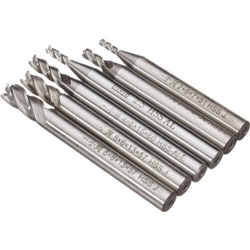 6pcs 2-6mm 4 Flute Milling Cutter HSS End Mills Engraving Tools