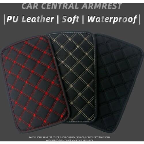 Couro tapete de brao do carro universal interior automtico braos caixa de armazenamento esteiras prova de poeira capa de almofa