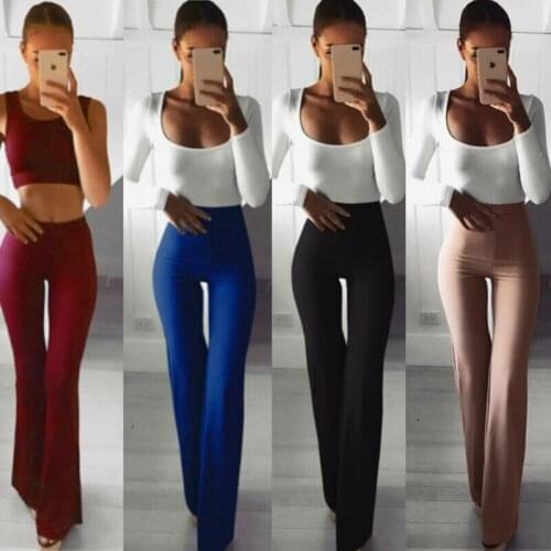 Summer Autumn Solid Elegant Female Lady Womens Palazzo Flared Wide Killer Legs Pants High Waist OL Ladies Career Long Trousers