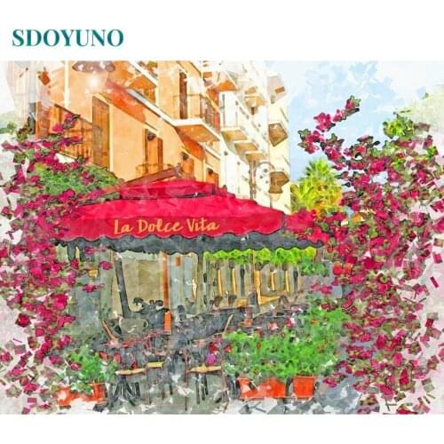 SDOYUNO 60x75cm Oil Painting By Numbers Street DIY Paint By Numbers For Adult Landscape Frameless Digital Hand Painting On Canva