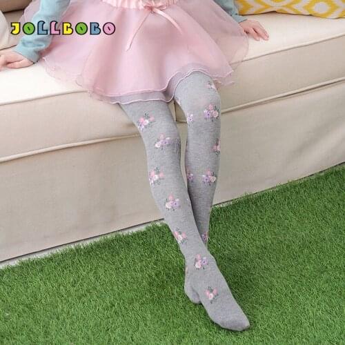 Cute Flower Printed Tights Girls Children Pantyhose Spring Autumn Elastic Kids Cotton Floral Tights for Girls 2-9T White Pink