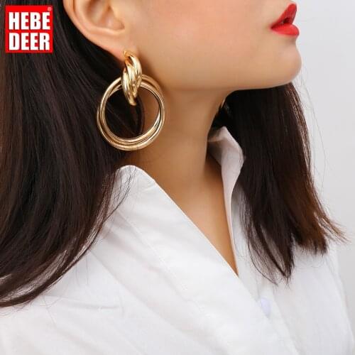 HebeDeer Kpop Fashion Earrings Women Bohemia Hollow Pierced Ring Simple Asymmetric Geometric Pendant Earring Accessories Arete