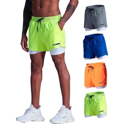 Mens Running Athletic Shorts Mock Double-Layer Marathon Running Track and Field Training Fitness Quick-Drying Sports Shorts