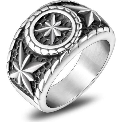 Titanium Steel Ring Personality Vintage Octagonal Star Ring For Men High Quality Nave Fade Jewelry Male Punk Ring dropshipping