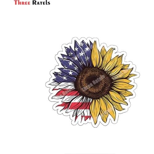 Three Ratels B352 USA Flag Sunflower Sticker For Car Truck Window Decal Laptop Sticker Auto Stickers