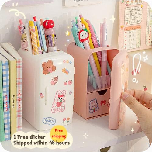 Kawaii Organizer Refrigerator Pen Holder Student Cute Large-capacity Desktop Organizer Storage Creative Tube Sweet Pencil Case