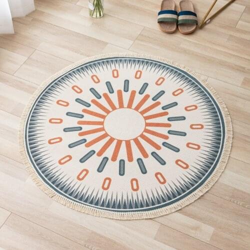 Nordic Linen Cotton Retro Carpet Round for Living Room Bed Room Floor Hand-Woven Coffee Table Pad Small Rug Home Sofa Decor
