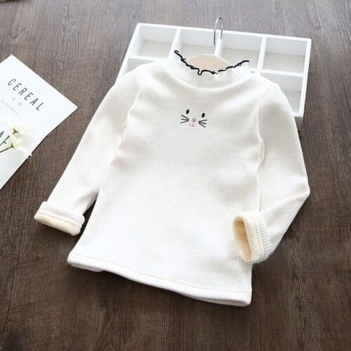 Baby girl clothes cotton new winter plus velvet thick lace warm long-sleeved shirt cartoon cute cat printed T-shirt girl clothes