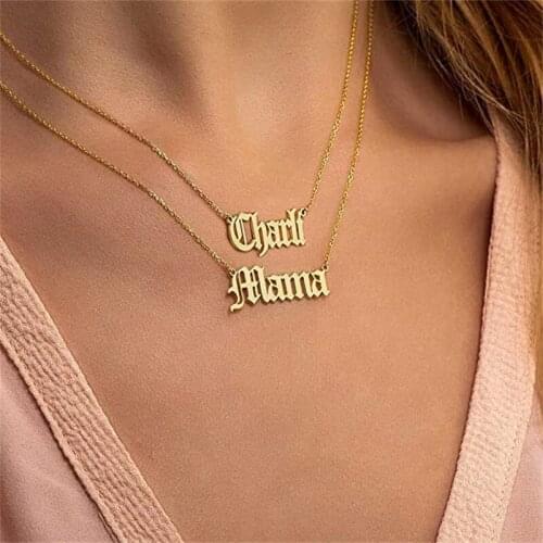 Noelia Custom Double Old English Name Pendant Necklace Gold Plated Double Chian Necklace Personalized Jewelry Gift for Girl