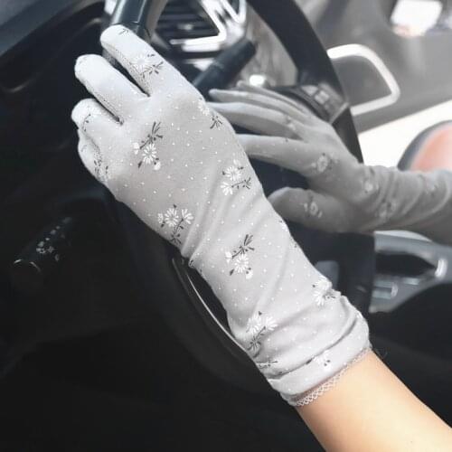 2021 New Fashion Womens Gloves Ladies Summer Cotton Printing Flower Lace Edge Breathable Non-slip Sun Protection Driving Gloves