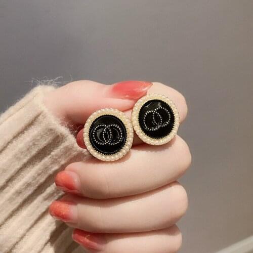 Simple Pearl Double Hoop Earrings 2020 New Earrings Retro Black Earrings Fashion Jewelry Korean Earrings for Modern Female