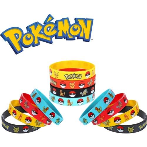 Pokemon Silicone Bracelet Kawaii Character Pikachu Bracelet Wristband Cartoon Print Jewelry Toys for Childrens Wristband Gifts