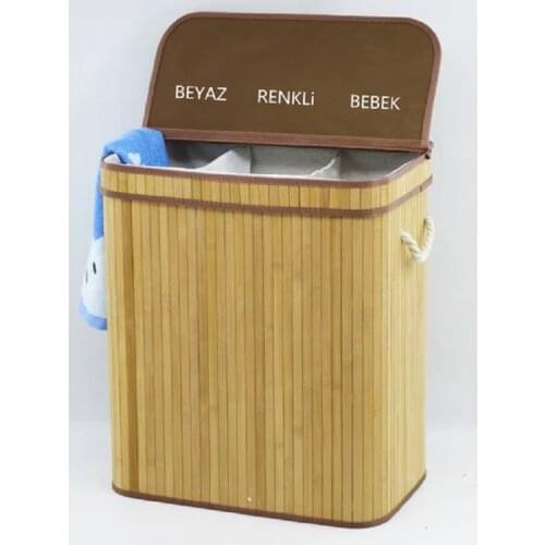 Rem Lorin Bamboo Folding Laundry Basket Three Reservoir Natural