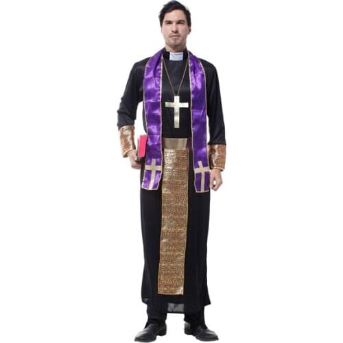 Medieval Cosplay Halloween Costumes for Men Adult Priest dress Missionary Costume Set male God Father Jesus Christian Cosplay Cl
