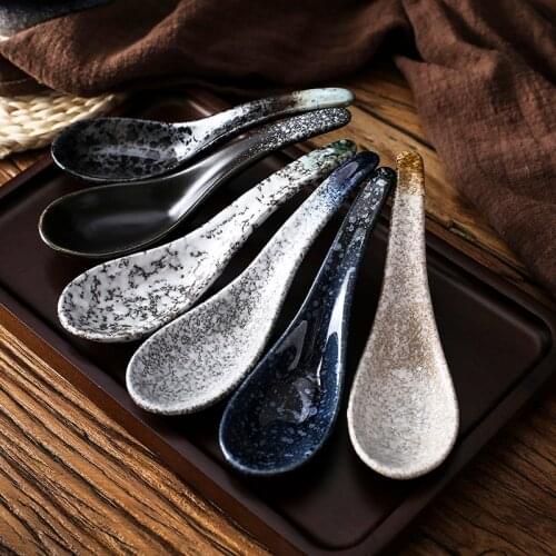2pcs/pack Soup Spoon Household Ceramic Spoon Rice Spoon Japanese Tableware Restaurant Soup Cooking Supplies