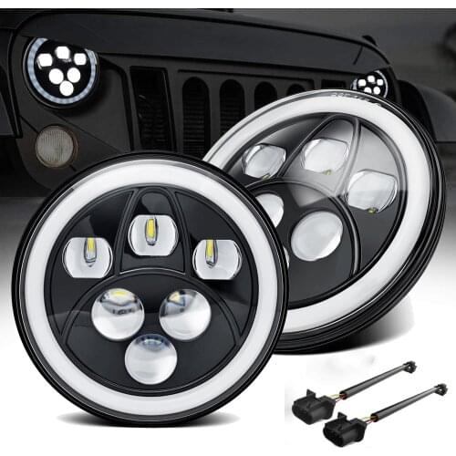YOUSTAR DOT Approved Beam Led 7 Inch Round Projector Headlights Compatible With Jeep Wrangler LJ CJ