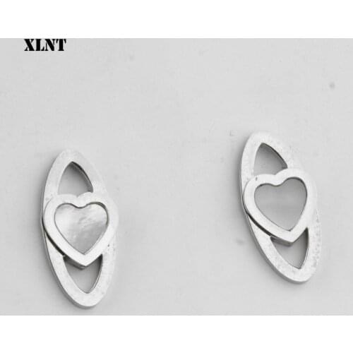 XLNT 2019 Cute Infinity Love Shell Heart Earrings For Women Stainless Steel Brinco Stud Earring Girl Jewelry