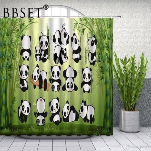 Cute Cartoon Panda Shower Curtain Funny Animal Green Bamboo Pattern Waterproof Multi-size Douchegordijn Kids Bathroom Decor