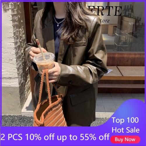 Pu leather blazer Coat for women autumn winter classic joker loose casual street wear senior leather jackets 2174