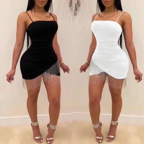 Summer Sling Tassel Fringe Bandage Dress Womens Black White Sling Bodycon Party Dress Pencil Dresses Night Out Robes Wholesale