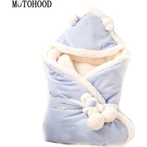 MOTOHOOD Winter Velvet Baby Boys Girls Blanket Wrap Double Layer Fleece Baby Swaddle Sleeping Bag Striped Infant Swaddle