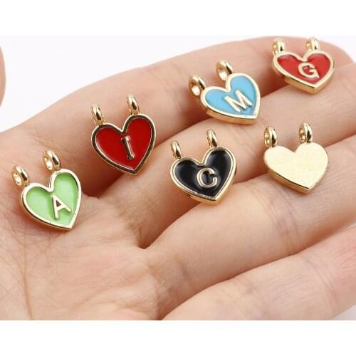10 PCs Zinc Alloy Enamel Heart 24 Capital Letter Charms Gold Color Cute Alphabet Message Double Hole Pendants For DIY Jewelry