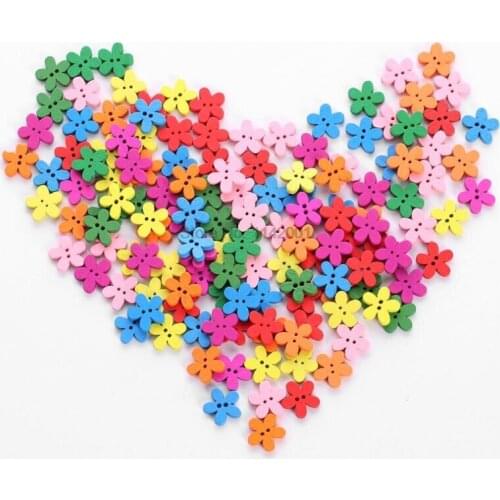 100bags 100pcs Colorful Flower Wooden Buttons (2 holes button) Sewing Buttons DIY Craft
