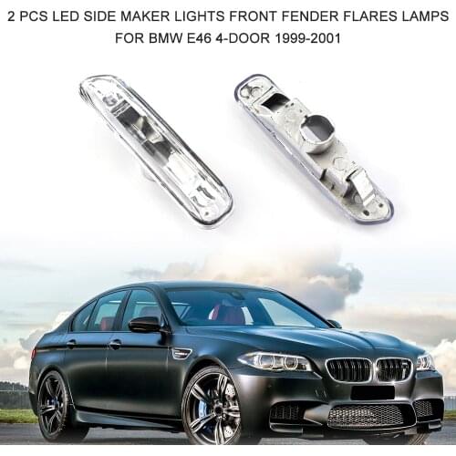2 Pcs LED Side Maker Lights Front Fender Flares Lamps Turn Signal Lamp Assembly Replacement for BMW E46 4-Door 1999-2001