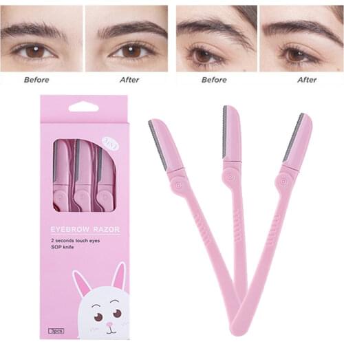3Pcs Women Men Eyebrow Trimmer Foldable Blades Facial Brow Hair Remover Razor Beauty Eyebrow Shaper Shaver Makeup Tools Set