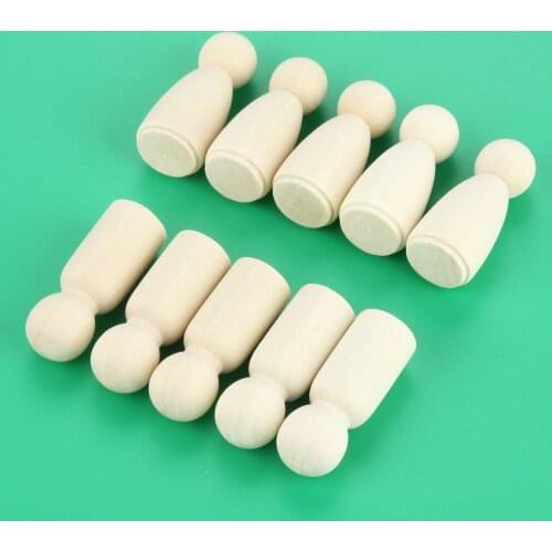 50Pcs 43mm Unfinished Female Women Natural Wooden Peg Dolls Unpainted Figures Wedding Cake Topper Craft DIY Gift Room Decoration