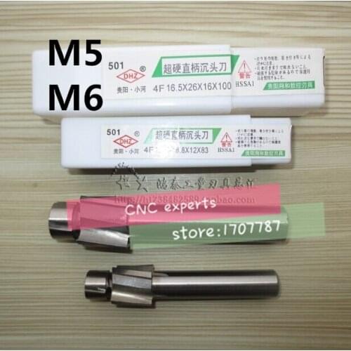 Free Shipping 2pcs 4 Flute AL HSS Counterbore End Mill M5 M6 metric Endmill/sink holes drilling head milling cutter
