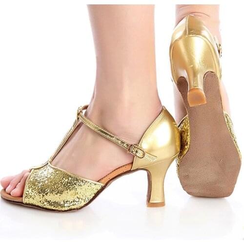 Glitter Latin Dance Shoes for Woman Girls Ladies Ballroom Modern Tango Jazz Dancing Shoes Open Toe 5/7cm High Heels