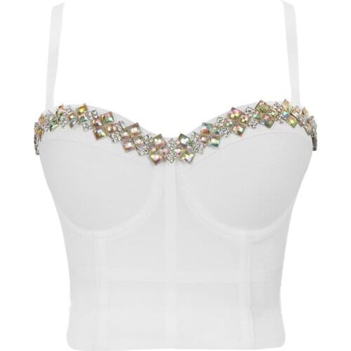 White Wedding Bralette Vest Rhinestone Handmade Black Bralet Corselets Womens Bustier Bra Cropped Top Wedding Bralette Vest