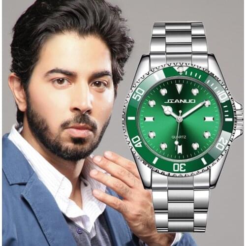 Men Watch New Luxury Business Watch Men Green Dial Watches Stainless Steel Band Fashion Male Clock Wrist Watch relogio masculino