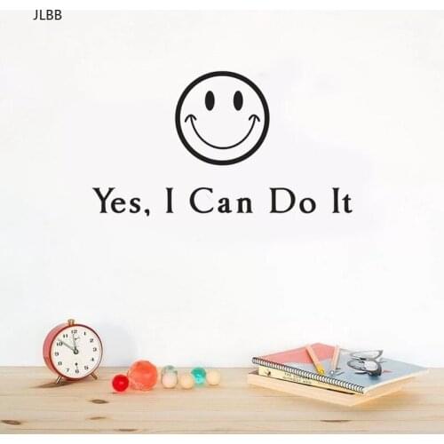 Yes I Can Do It Smile face vinyl Wall Sticker Wall Decoration Decals Lettering Art Words Inspirational Stickers Home Decor