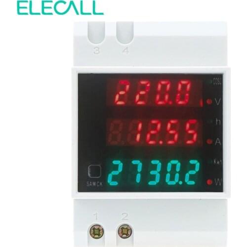 ELECALL D52-2047 DIN Rail Digital Multifunction Power Meter AC80-300V Voltmeter AC 0-100A Ammeter Energy Meter