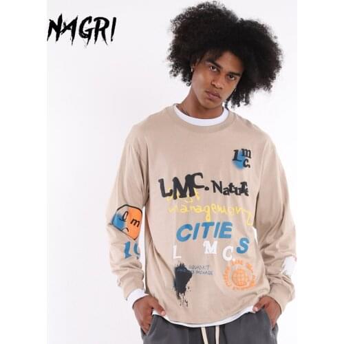 Hip Hop Graffiti Letter Print T Shirt For Male MIXED BRUSH Men Cotton Oversize Pullover Harajuku Full Sleeve Tops Brand Tee