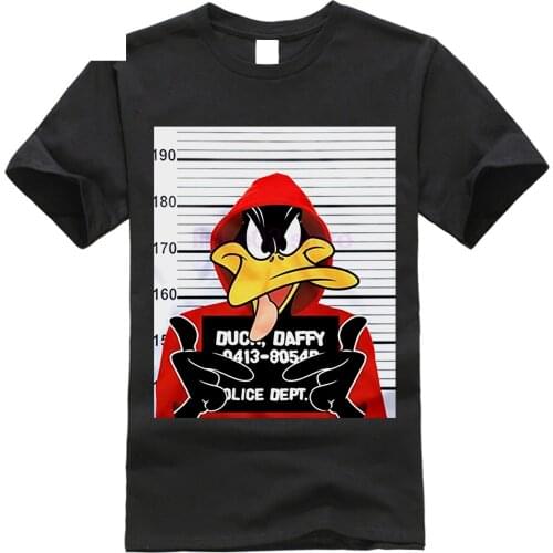 Printed Pure Cotton mens Looney Tunes Daffy Duck Mugshot Mens Graphic T Shirt
