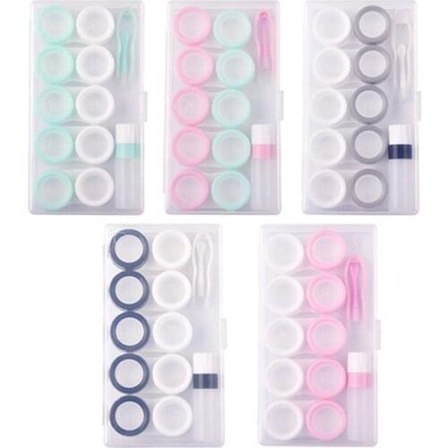 5Pcs/set Contact Lens Case Small Lovely Transparent Cosmetic Contact Lenses Box Women Travel Kit Eyewear Bag Leakproof Container