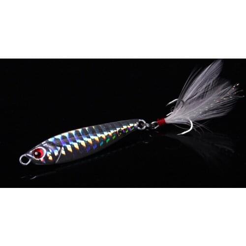 Artificial Anti-Corrosion Bionic Sinking Metal Fishing Bait 20g 25g Metal Spinner Jig With feather Fishing Lure Hard Lure