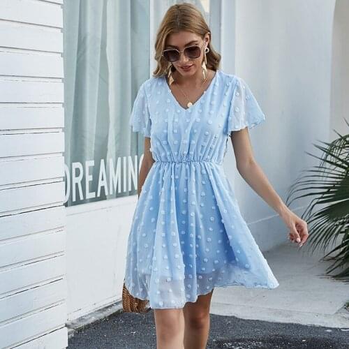 Short Sleeve V-Neck Ladies Polka Dot Dreeses Split Vestidos For Femela Boho Beach Holiday Floral Dress Casual High Waist Dress