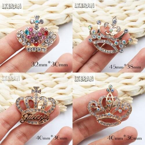 LkeRan 5Pcs/lot 4-styles Gold Alloy Crystal Crown Buttons DIY Wedding Hair Flower Center Rhinestone Scrapbooking Accessories