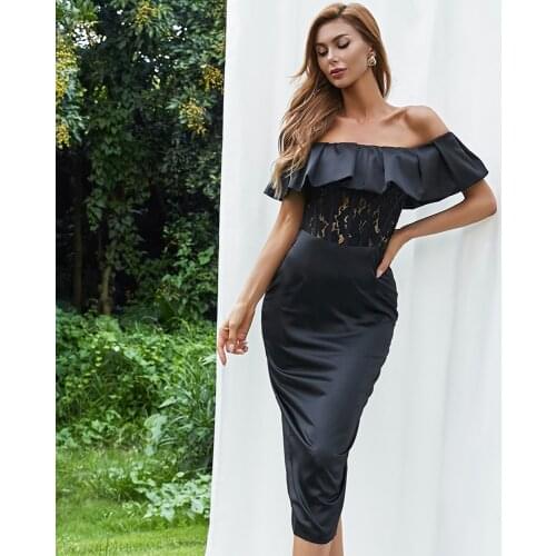 Fashion Dresses Summer 2021 Ladies Elegant Dress 2021 New Sexy Off Shoulder Lace Black Celebrity Bodycon Club Party Dresses