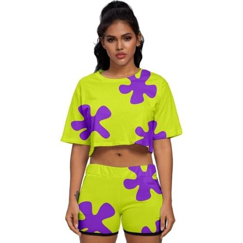 Fashion Design 3D Print Sweatshirt Patrick and Pop Star Shorts and T-shirts for Women Two Piece Sets Print Crop Top Tracksuit