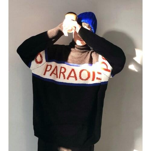Plus Size Sweater Men Knitted Letter Patchwork Mens Casual Long Sleeve Pullover Male Cotton Autumn Winter Sweaters Black White