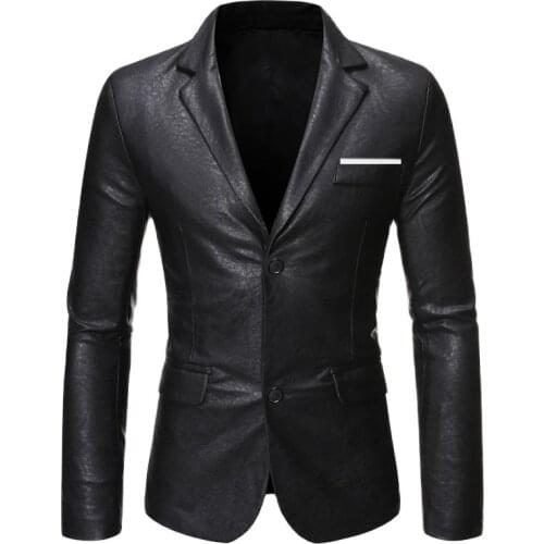 Suit Male,Mens Suit,Leather Jacket,Fall Winter Mens Casual Leather Coat,Button Door Guard, Pocket Decoration,Three Colors, -6X