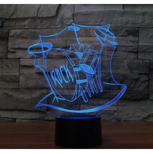 Rock Musical Instruments 3D Night Light LED USB Drum Set 3D Lamp Baby Sleeping Lighting Home Decor Bedroom Party Atmosphere lamp