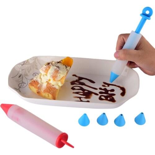 1Set Food Grade Silicone Icing Piping Cream Pastry Nozzles Writing Pen 4 Different Shapes Nozzles Cake Decorating Tools Bakeware